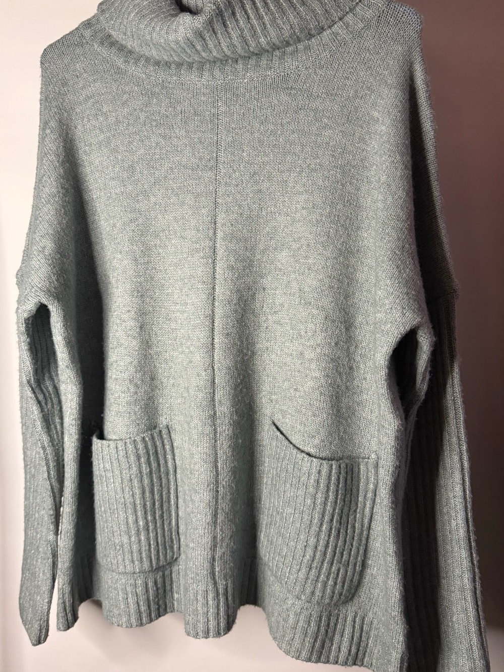 Women's Light Gray Turtleneck Pocket Sweater